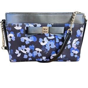 Kate Spade Crossbody Bag Blue White Floral Print Summer Designer‎ Shoulder Purse